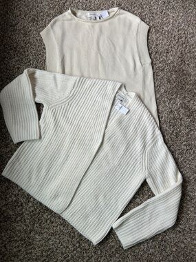 Women's Cream Knit Cardigan and Shell Set